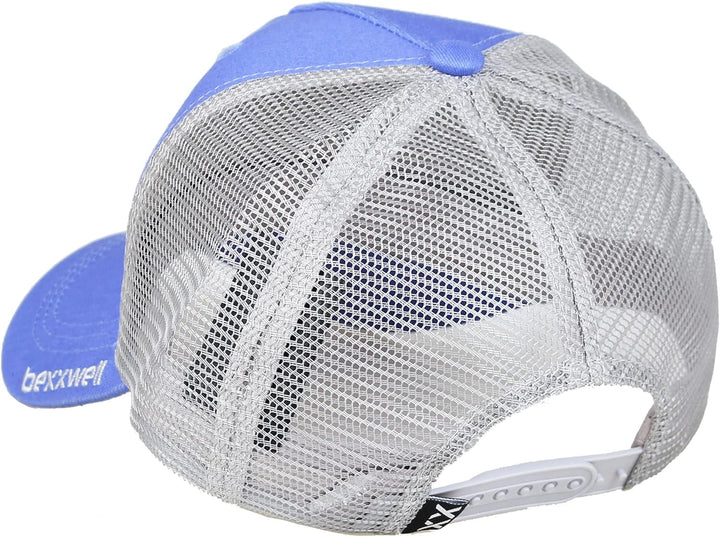 Bexxwell Trucker Cap blau/grau mit 3D Logo-Stickerei (optimale Passform, Kappe, Blue, Grey, Truckerc