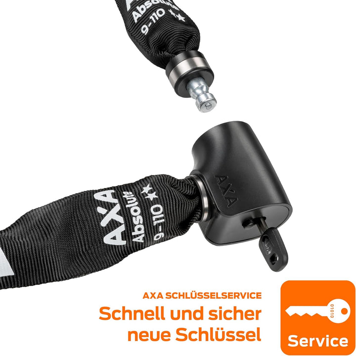AXA Absolute 9-110 Kettenschloss, Länge 110 cm, Sicherheitsstufe 14, Stahlglieder 9 mm, Schwarze Sch