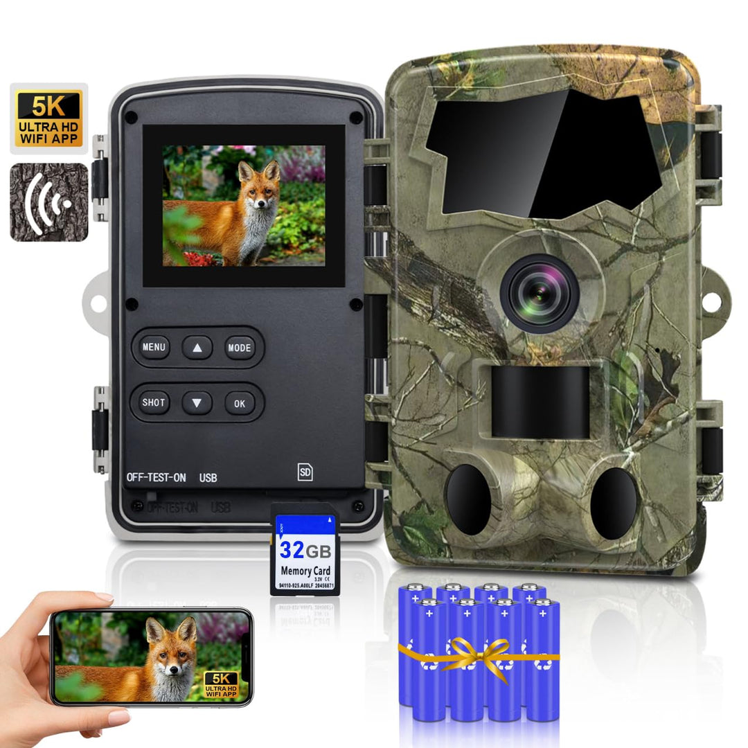 5K Wildkamera WLAN, 64MP Full HD Wildkamera mit Handyübertragung App, Infrarot Wildtierkamera mit 64
