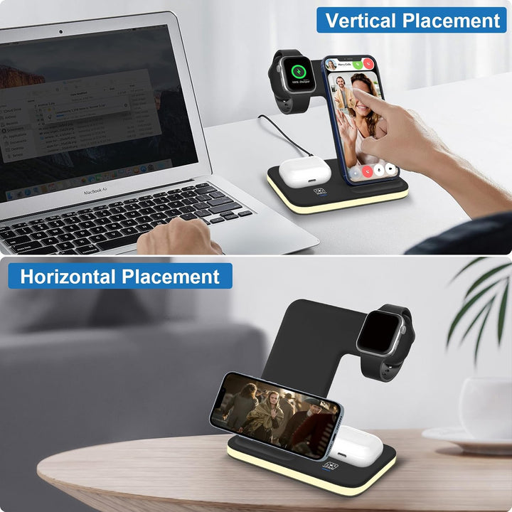 Induktive Ladestation für Apple Watch und iPhone, 3 in 1 Handy Ladestation für iPhone 16/15/14/13/12