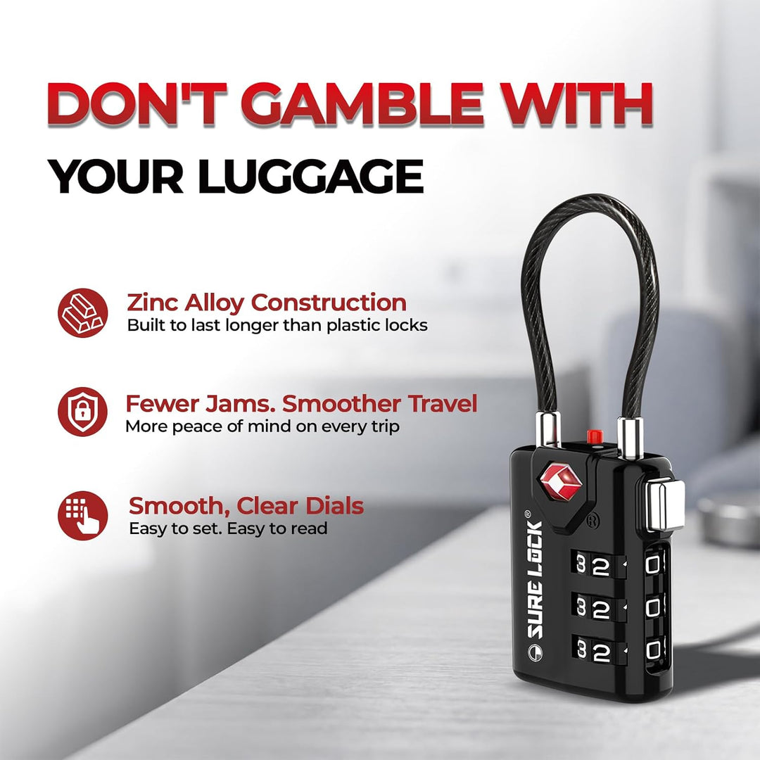 SURE LOCK TSA-kompatible Reisegepäckschlösser, Inspektionsanzeige, leicht ablesbare Zifferblätter, T