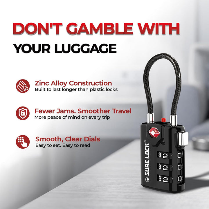 SURE LOCK TSA-kompatible Reisegepäckschlösser, Inspektionsanzeige, leicht ablesbare Zifferblätter, T