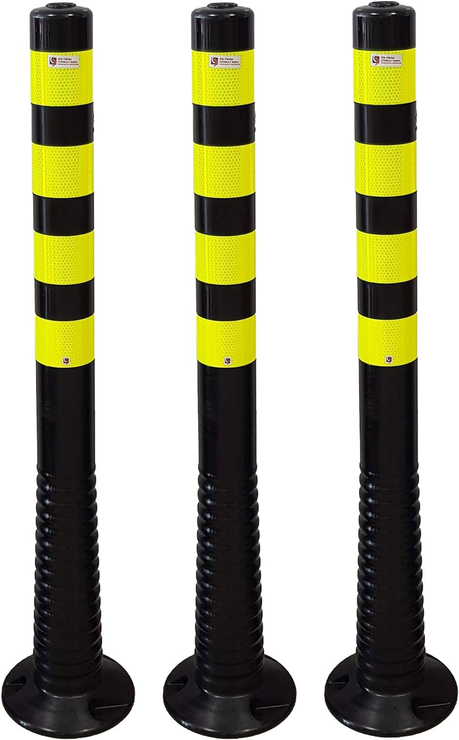 3 Stück UvV® Reflex Absperrpfosten, Poller 100 cm hoch, flexibel schwarz, reflektierend (3, Schwarz-