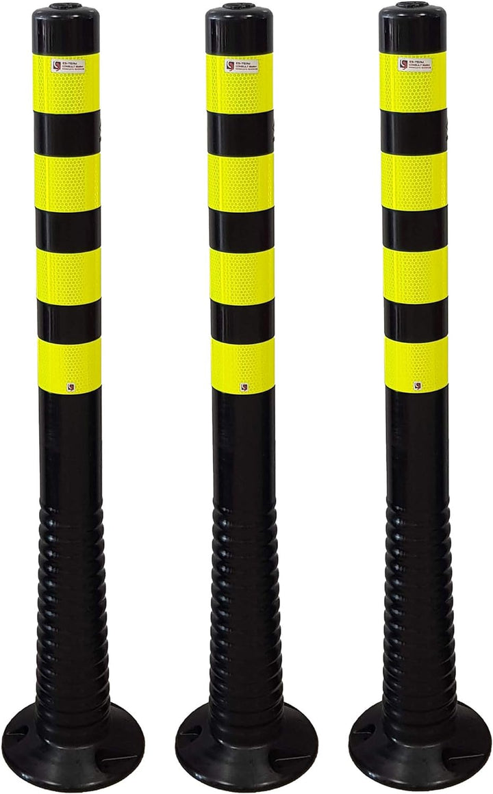 3 Stück UvV® Reflex Absperrpfosten, Poller 100 cm hoch, flexibel schwarz, reflektierend (3, Schwarz-