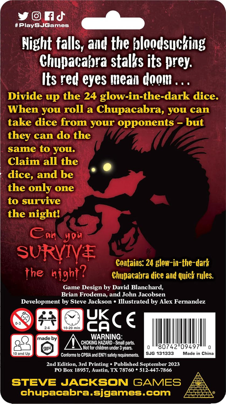 Steve Jackson Games | Chupacabra: Survive The Night | Fast-Paced Dice Game for 2 to 4 Players | Quic