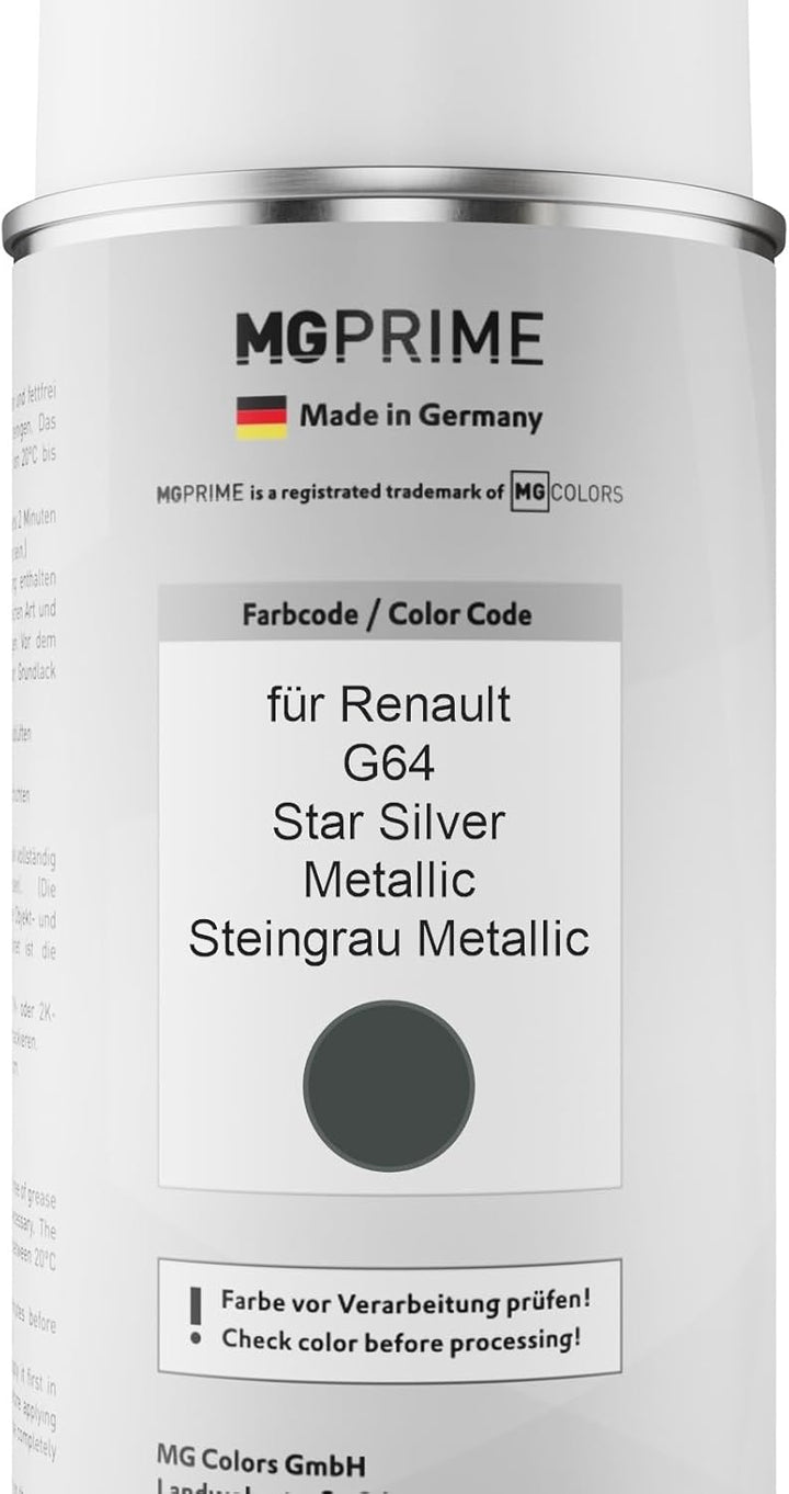MG PRIME Autolack Sprühdosen Set für Renault G64 Star Silver Metallic/Steingrau Metallic Basislack K
