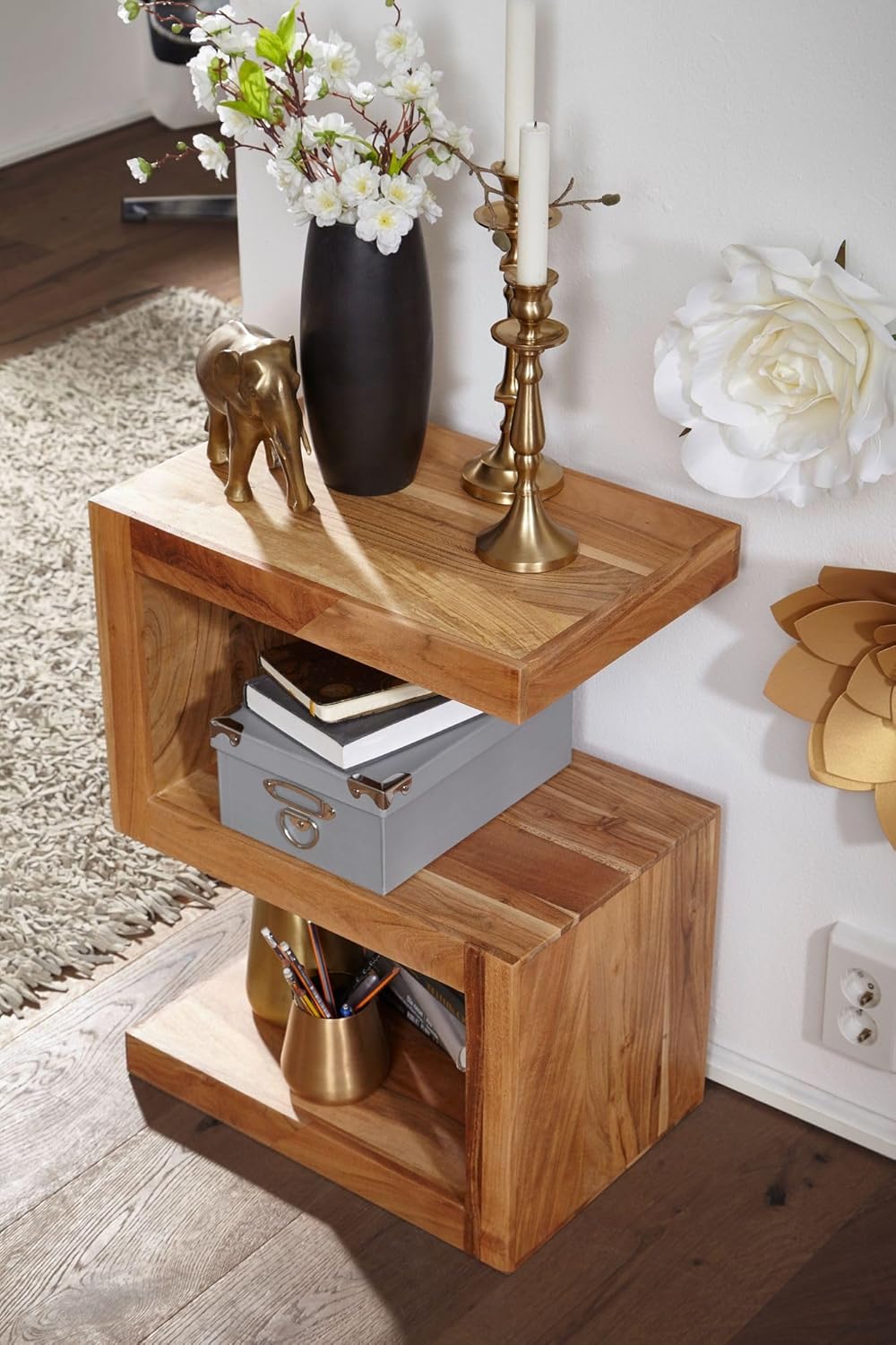FineBuy Beistelltisch Massivholz S Cube 60cm hoch Wohnzimmer-Tisch Design Landhaus-Stil Couchtisch F