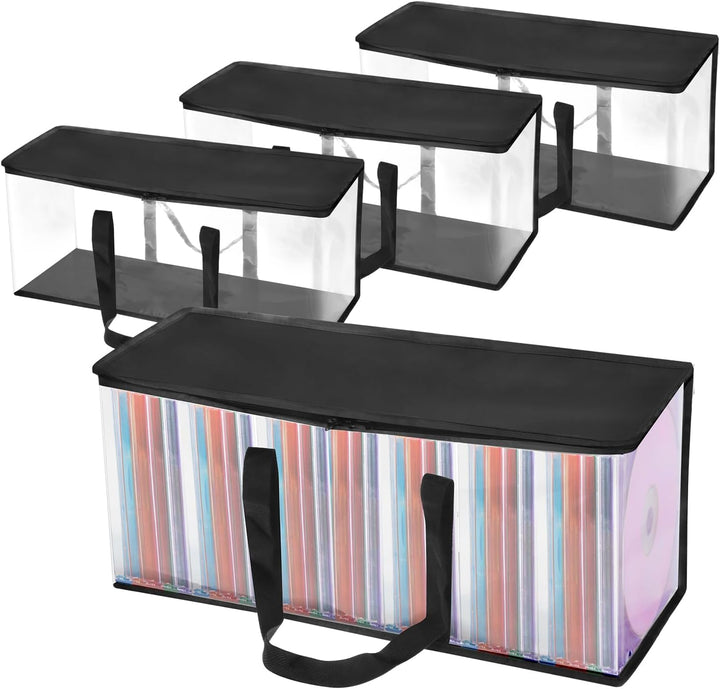 QWORK® 4 Stück DVD-Aufbewahrungstaschen, Platz für 160 DVDs CDs Videospiele, Transparentes PVC & Pol
