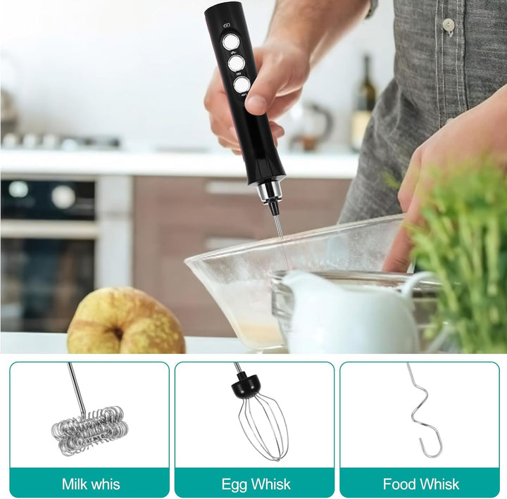 Elektrische Milchaufschäumer, Handheld Milchschäumer Stab, 3-Gang USB Wiederaufladbarer Aufschäumer