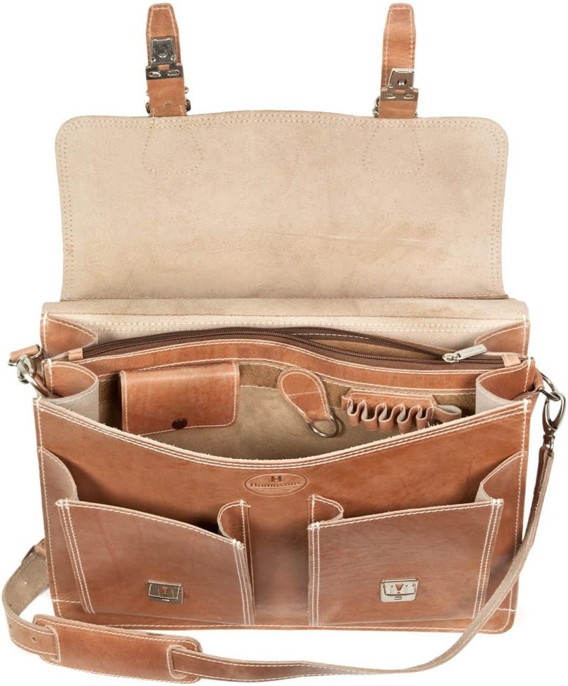hamosons Klassische Aktentasche Lehrertasche aus Leder, für Damen und Herren, in verschiedenen Farbe