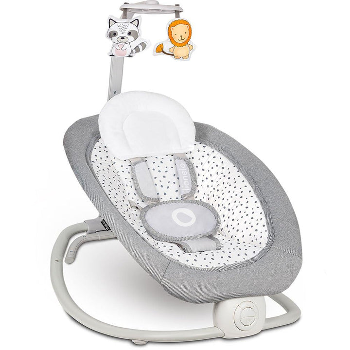 LIONELO Pascal Baby Wippe, sanfte Vibrationen, 5 Melodien, Spielzeugkarussell mit interaktiven Plüsc