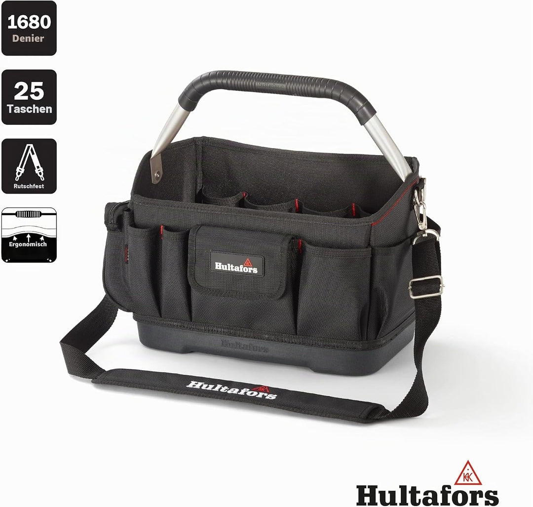 Ergonomische Werkzeugtasche mit 25 Fächern von Hultafors I inkl. Umhängegurt &amp; Regenschutz I wasser-