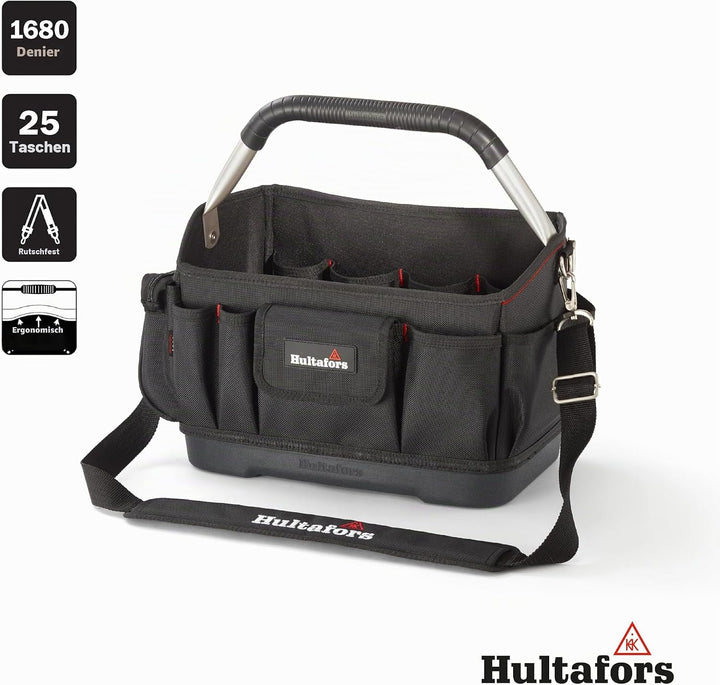 Ergonomische Werkzeugtasche mit 25 Fächern von Hultafors I inkl. Umhängegurt &amp; Regenschutz I wasser-