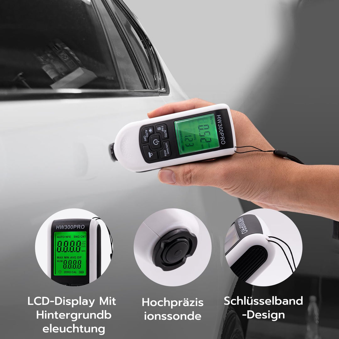 Mcbazel Digitales Schichtdickenmessgerät, Lackdickenmessgerät, Lackmessgerät Auto, Messbereich 0 bis