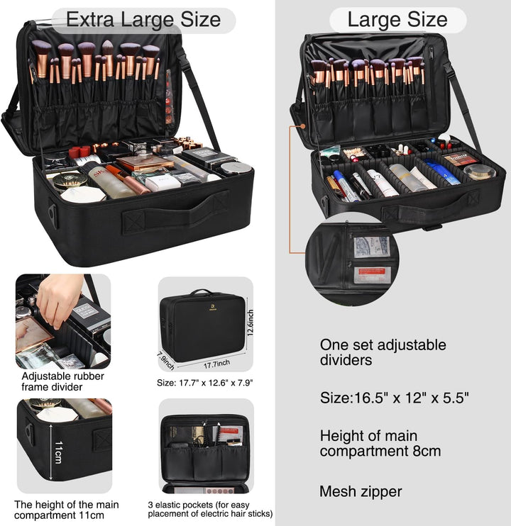 Kosmetikkoffer Gross, Makeup Tasche mit Verstellbaren Teilern und Riemen, Kosmetikkoffer Mädchen, Tr