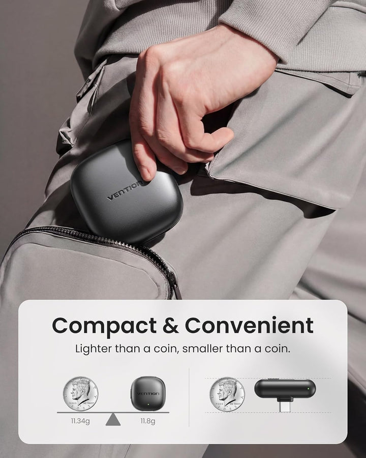 VENTION Mini-Funkmikrofon für iPhone 17/16/15 Pro Max, [Plug and Play] USB-C Bluetooth Mikrofon für
