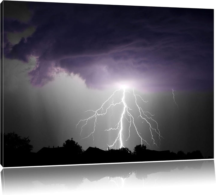 Gewitter über Häusern schwarz/weiss Format: 100x70 auf Leinwand, XXL riesige Bilder fertig gerahmt m