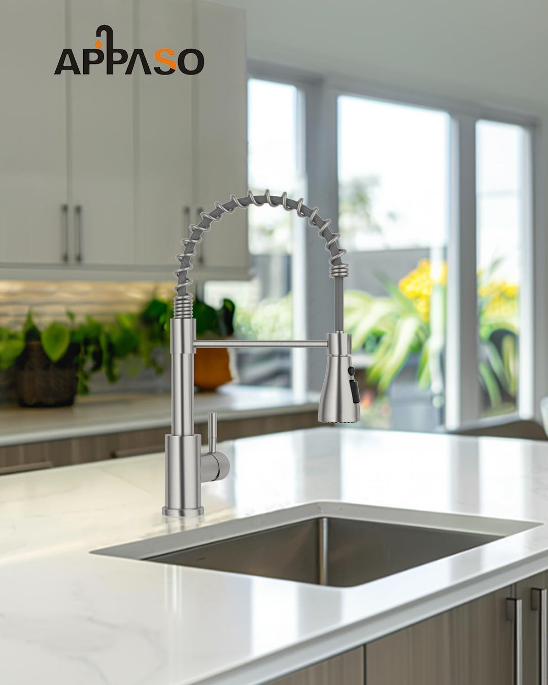 APPASO Wasserhahn Küche, Küchenarmatur mit Brause Hochdruck, Mischbatterie Küche mit 3 Strahlarten,