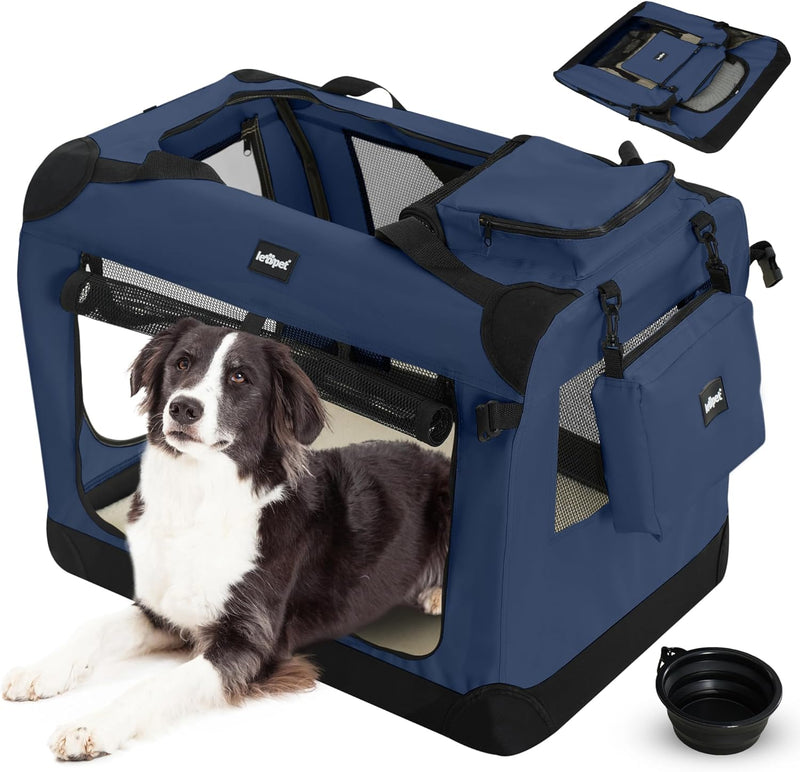 Leopet® Hundebox - Faltbar, Grosse/Kleine Hunde, Stoff, mit Napf, für Zuhause, Auto - Transportbox,