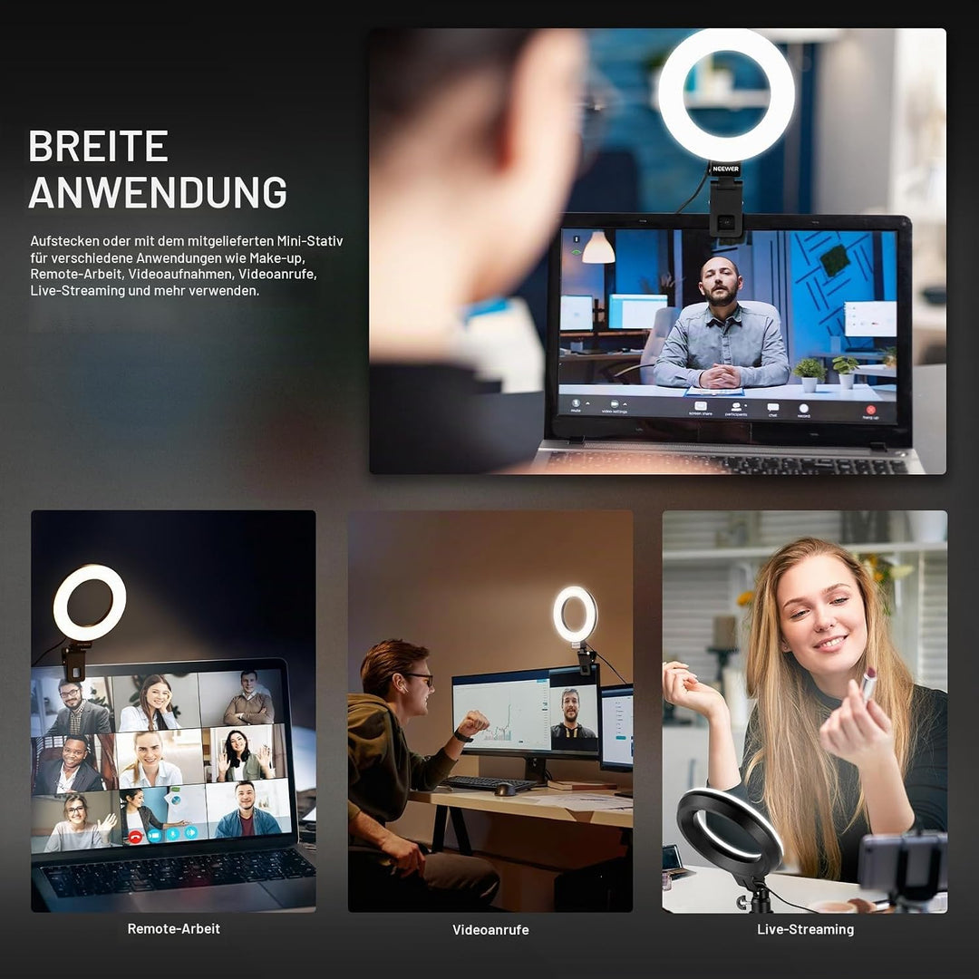 NEEWER Basics 5" Ringlicht für Videokonferenz Beleuchtung 2er Pack Ansteck Licht Set mit Schreibtisc
