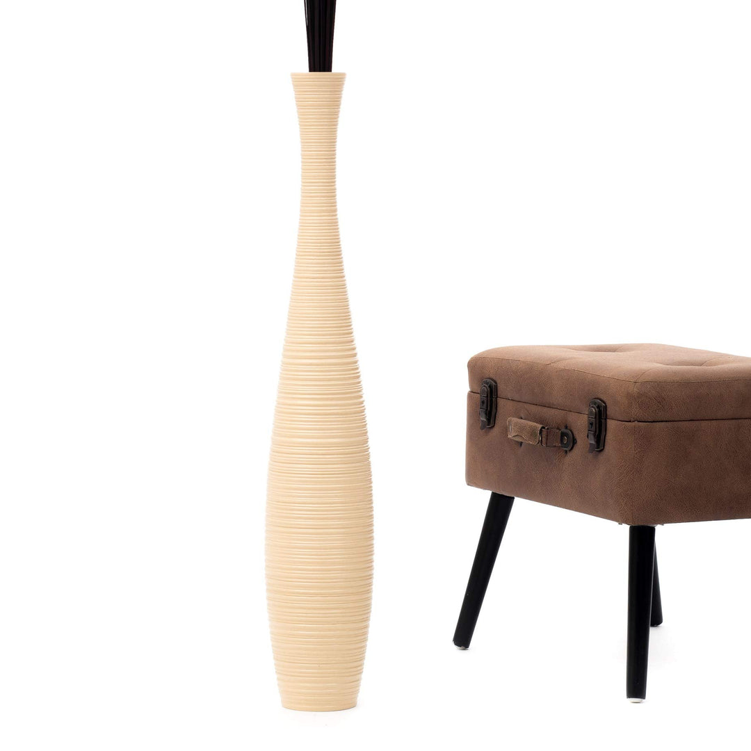 Leewadee Grosse Bodenvase für Dekozweige hohe Standvase Design Holzvase, Holz, 90 cm, Creme 90 cm Cr