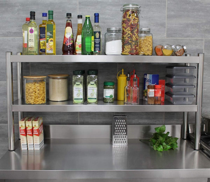 Beeketal 'BTA-180' Küchen Arbeitstisch Aufsatzboard 180 cm aus Edelstahl mit 2 Ablageflächern (Tragk