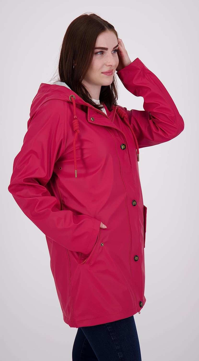 Ankerglut Damen Damen Friesennerz Regenmantel Regenjacke mit Kapuze Gefüttert Wasserdicht Wetterfest