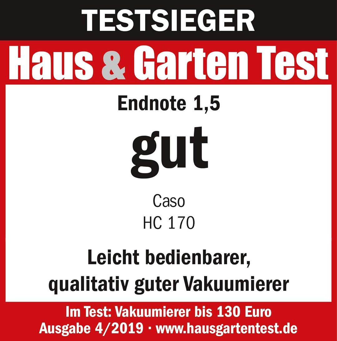Caso HC170 Vakuumiergerät, inkl. 10 Folienbeutel mit 20x30cm, Schweisszeit einstellbar, starke Pumpe