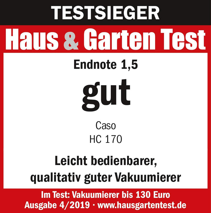 Caso HC170 Vakuumiergerät, inkl. 10 Folienbeutel mit 20x30cm, Schweisszeit einstellbar, starke Pumpe