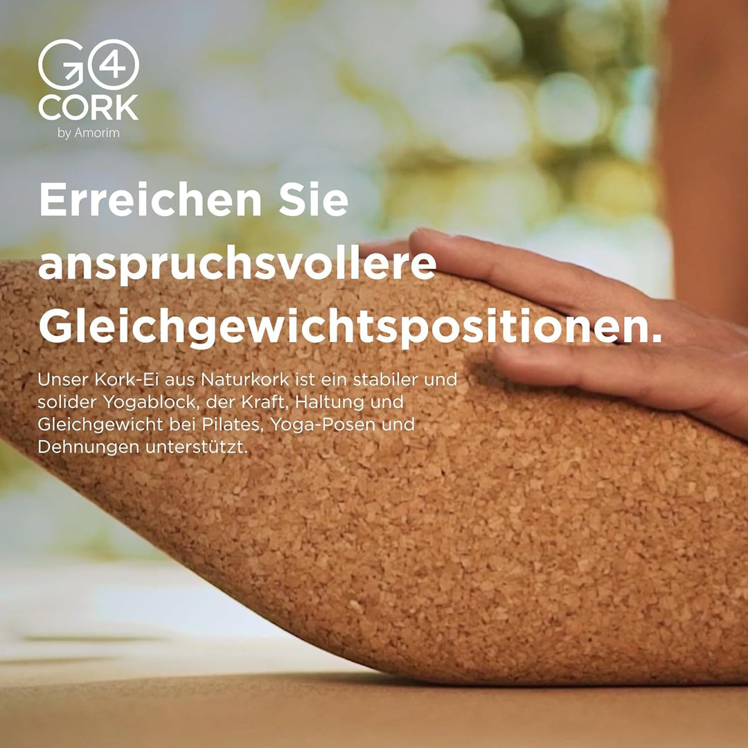 Go4Cork Kork Yoga Block in Ei-Form | 28x10x7,6 cm | Perfekter Komfort-Grip | Alternative zu Schaumst
