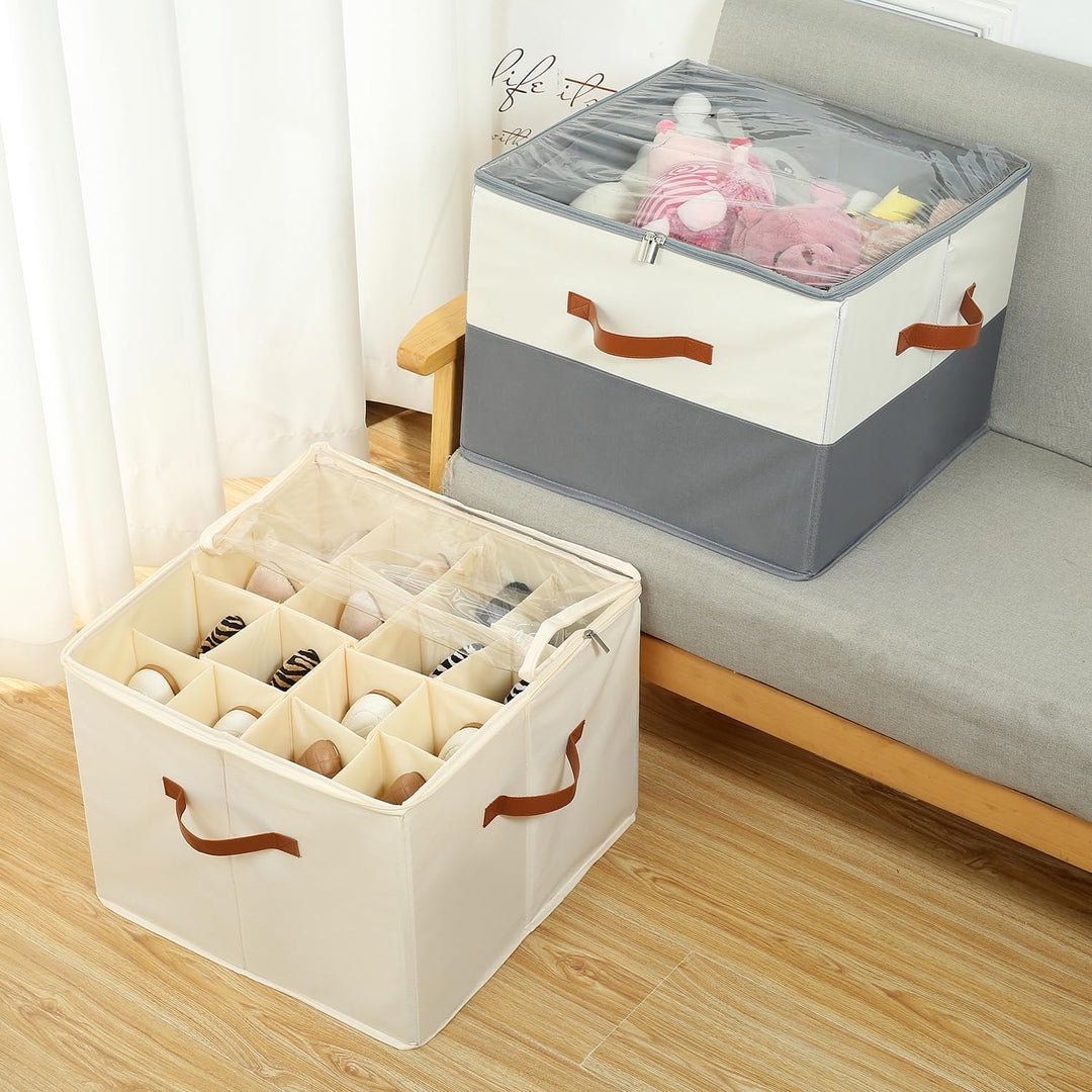 Schuhaufbewahrungsbox, Schuh-Organizer für 16 Paar, Schuhboxen Stapelbar, Faltbare Schuhaufbewahrung