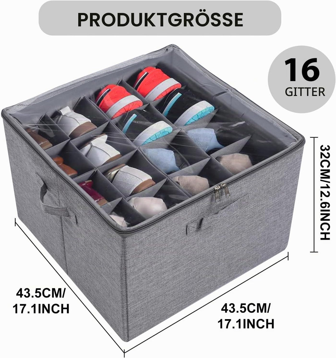 Schuhaufbewahrungsbox,Schuhorganizer Platzsparend mit 16 verstellbaren Fächern Schuh Organizer mit t