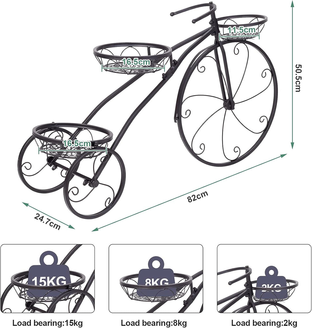 unho Blumenständer Metall, Blumentreppe Fahrrad Form, Blumentopf Ständer 3 Ebenen, Pflanzenregal für