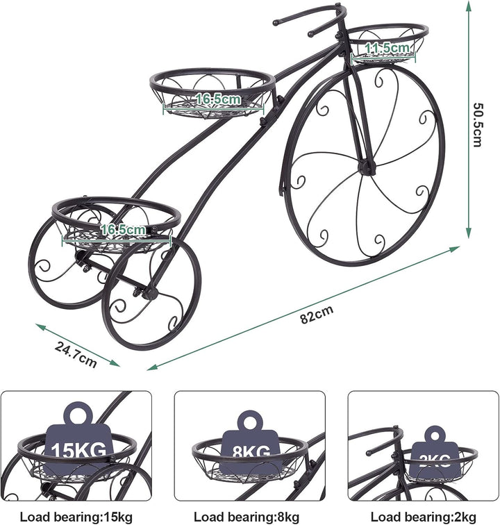 unho Blumenständer Metall, Blumentreppe Fahrrad Form, Blumentopf Ständer 3 Ebenen, Pflanzenregal für