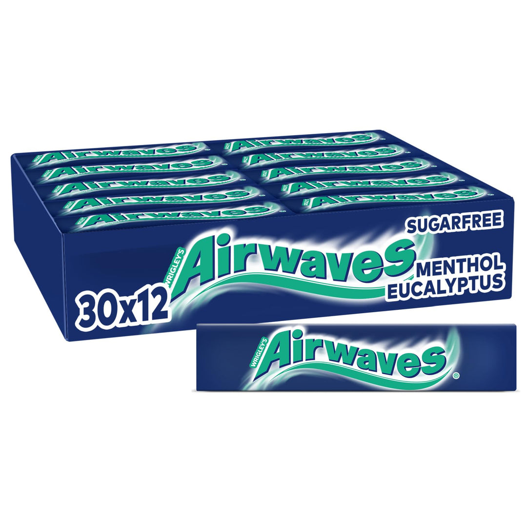 Airwaves Menthol und Eucalyptus, Zuckerfreier Kaugummi, Mit Minzfrische, 30 Packungen mit 12 Dragees