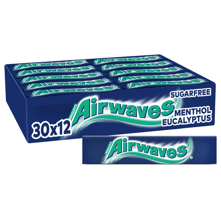 Airwaves Menthol und Eucalyptus, Zuckerfreier Kaugummi, Mit Minzfrische, 30 Packungen mit 12 Dragees