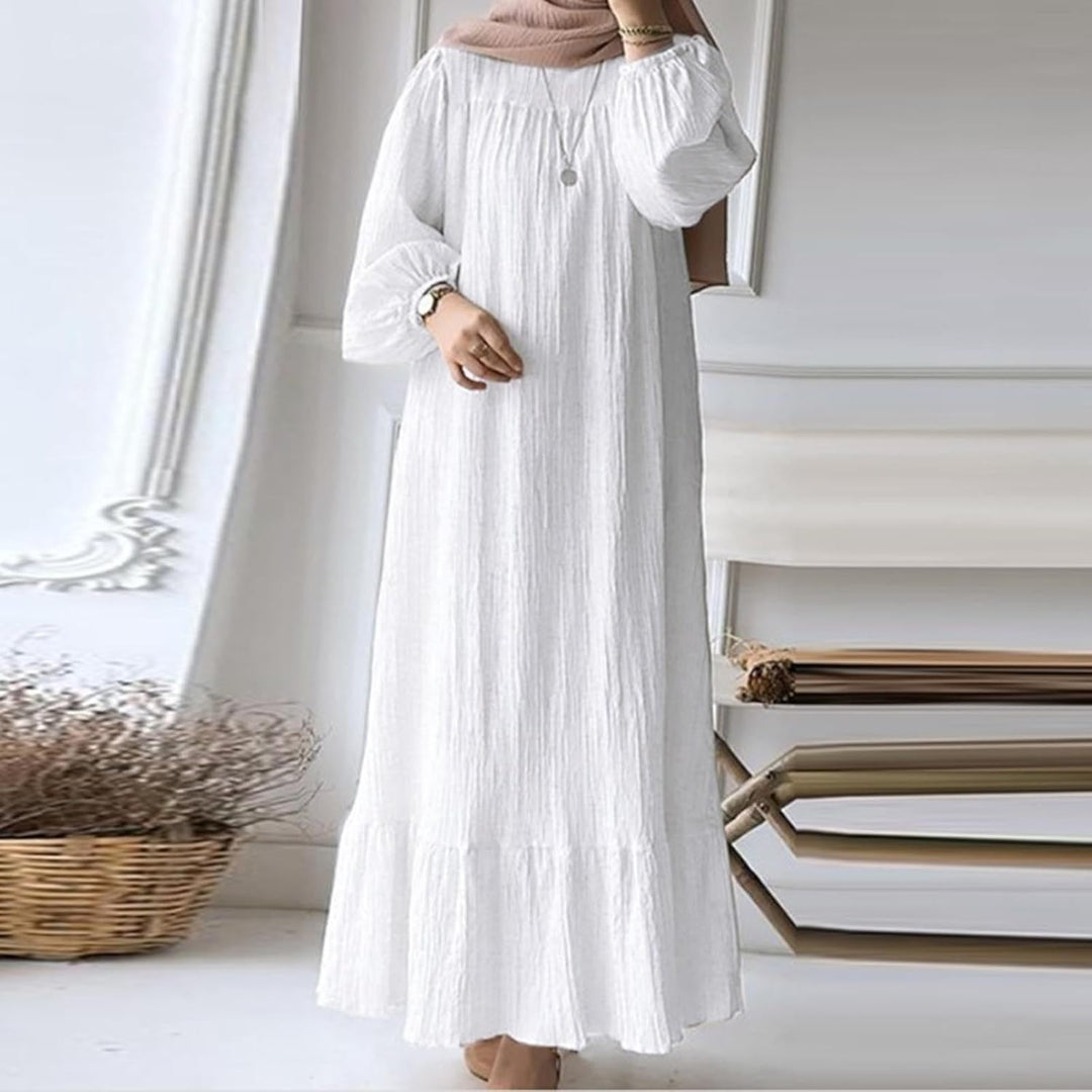 Muslimische Kleider Festlich Kleid, Gebetskleidung, lässiger Kaftan Weihnachtskleid Damen (White, XL