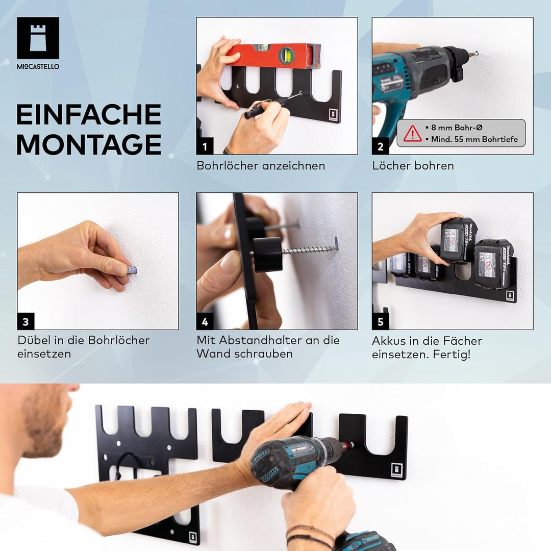 TAKE&GO Wandhalterung für 4x Makita Akkus 14,4 V / 18 V LXT – einzigartiges Design für platzsparende