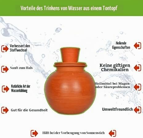 Village Decor Handgefertigter Wassertopf aus Erdton mit Zubehör (Fassungsvermögen = 4000 ml) Capacit