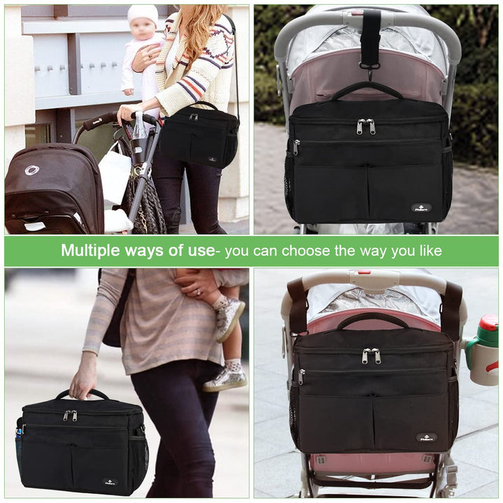 PHILORN Kinderwagen Organizer mit Isolierte Getränkehalter, Universal Kinderwagentasche, Baby Grosse