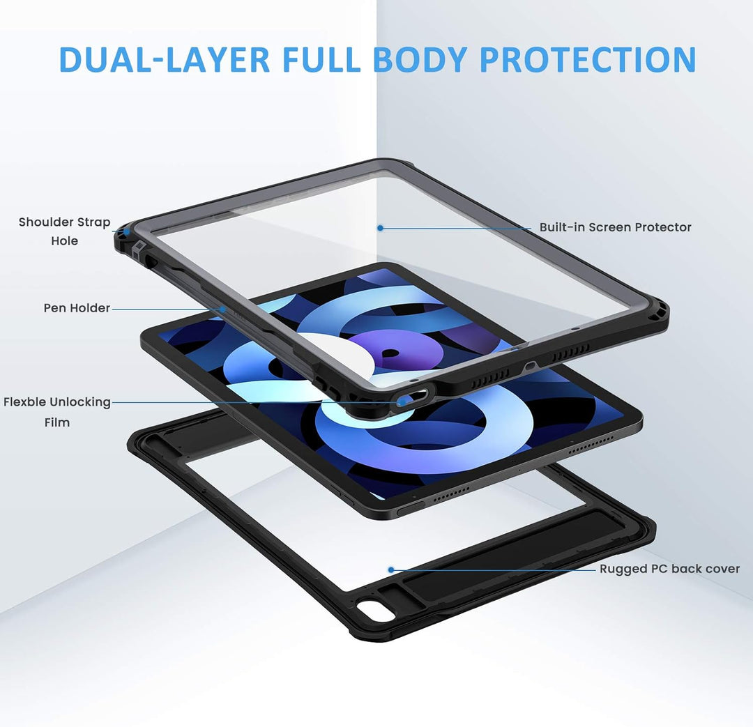 Lanhiem für iPad Air 10.9 2020 Hülle (4.Generation), 360 Grad wasserdichte Case Robuste Ganzkörper R