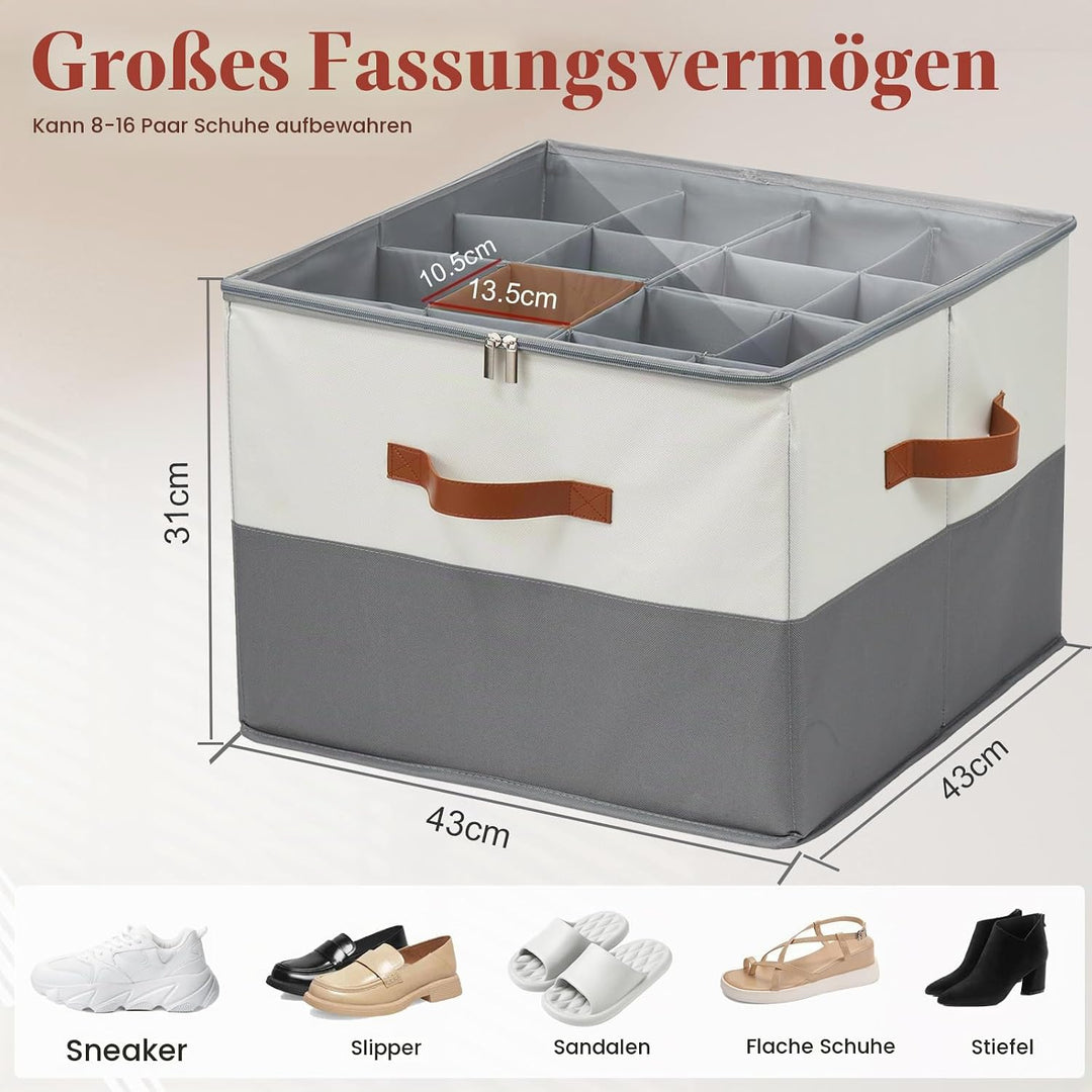 Schuhaufbewahrungsbox, Schuh-Organizer für 16 Paar, Schuhboxen Stapelbar, Faltbare Schuhaufbewahrung