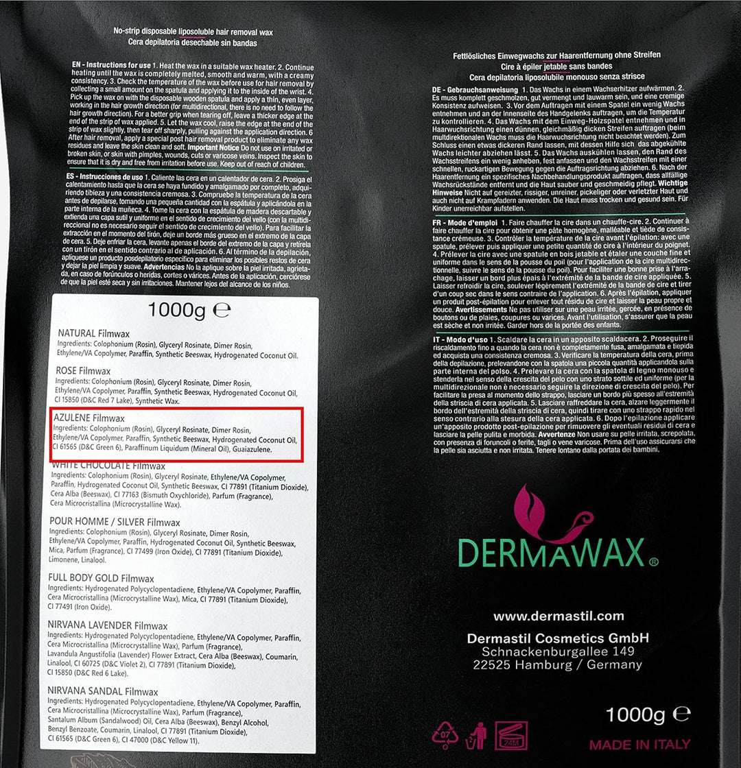 Dermawax Azulen Film Wachs mit Kokosnussöl Heisswachs Hartwachs Waxing Perlen Wachsperlen zur profes
