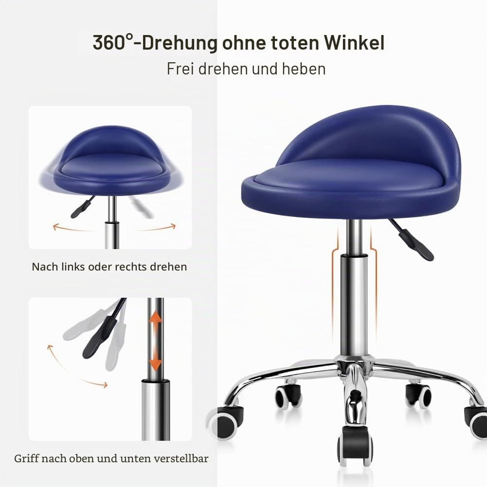 KKTONER Rollhocker mit Rückenlehne höhenverstellbar drehbar Arbeitshocker Drehhocker Rollhocker Büro