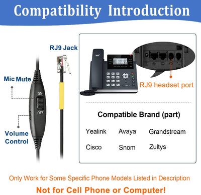 Telefon Headset RJ9 mit Mikrofon Noise Cancelling, Festnetztelefon Kopfhörer Kompatibel mit Snom D71