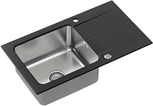VBChome Spülbecken Schwarz mit Armatur 78x44 Edehlstahlbecken Granit Küchenspüle Siphon reversibel g