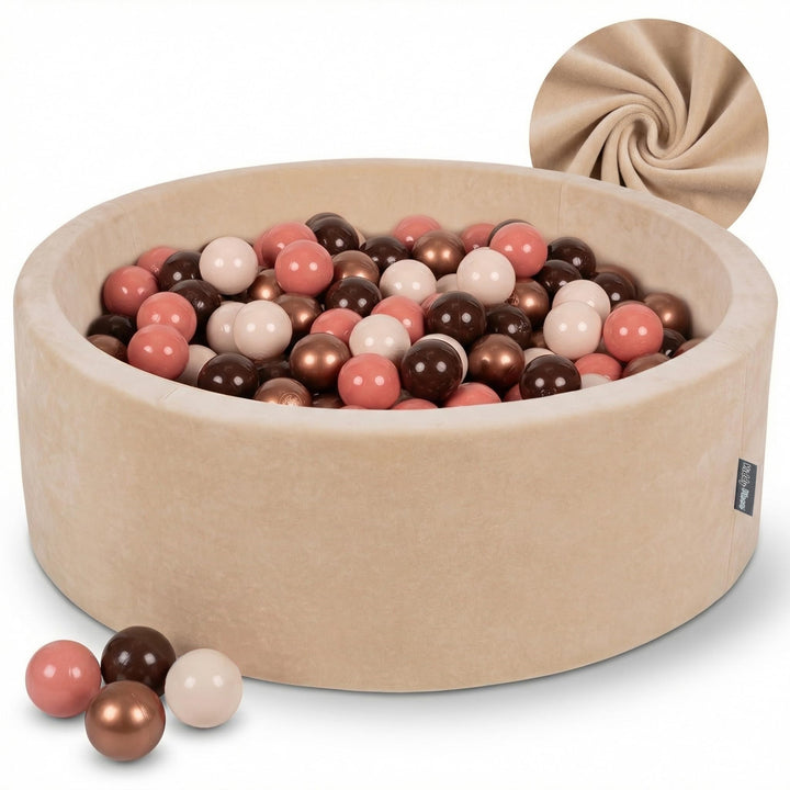 KiddyMoon Velours Bällebad für Babys 90x30 mit 200 Bälle 7cm Ballgruben Sensorik Spielzeug Kleinkind