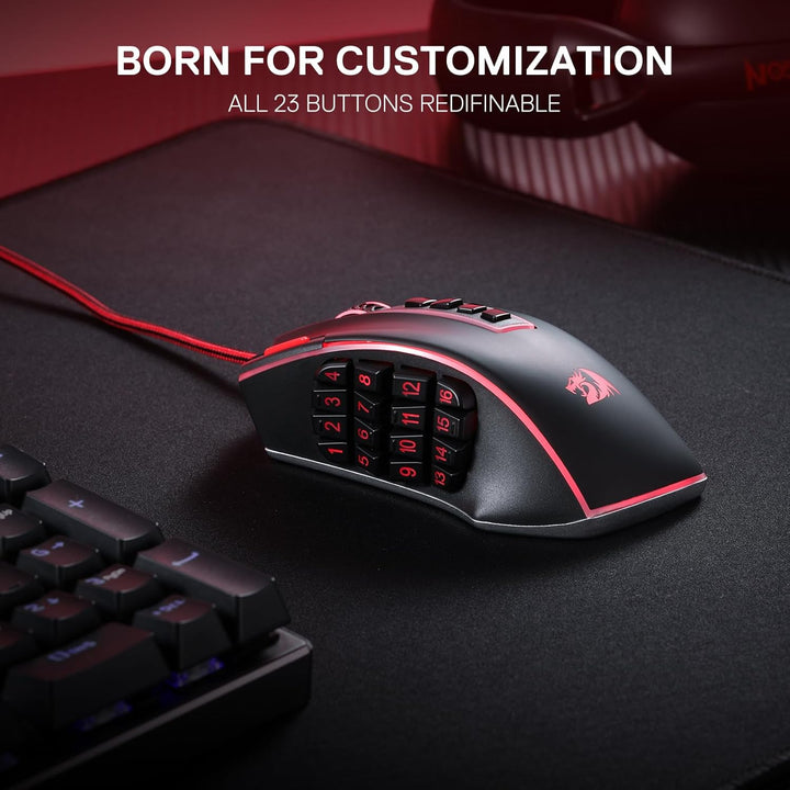 Redragon M990 MMO Gaming Maus, 32000 DPI Hochpräzise kabelgebundene RGB Maus mit 23 programmierbaren