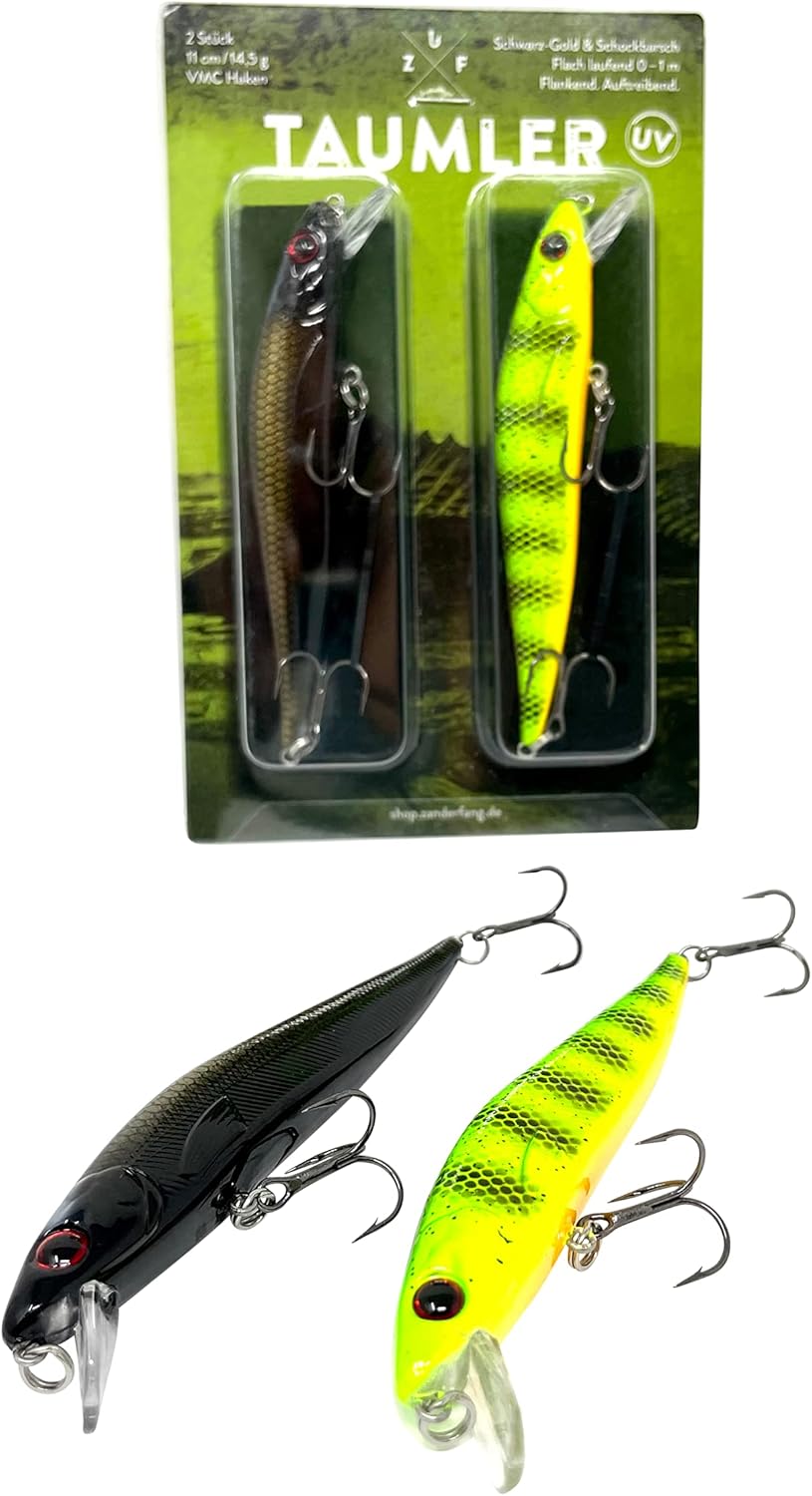 Zanderfang Zander Wobbler Set – Kunstköder TAUMLER flachlaufend – Angelköder 11cm in 14,5g – Zanderw