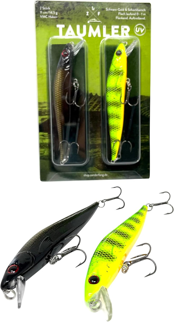 Zanderfang Zander Wobbler Set – Kunstköder TAUMLER flachlaufend – Angelköder 11cm in 14,5g – Zanderw
